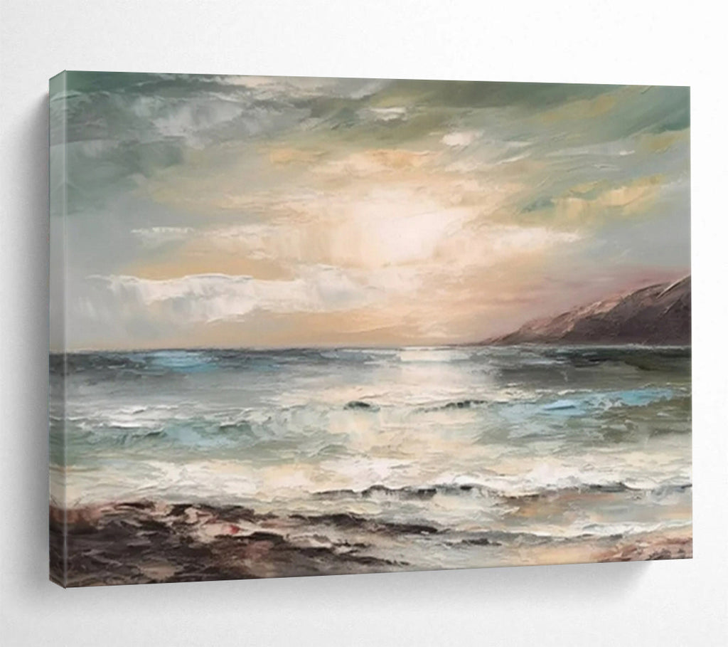 “Muted - Tone Seaside Sunset” - Soft - Hues Painting On Canvas PT1546
