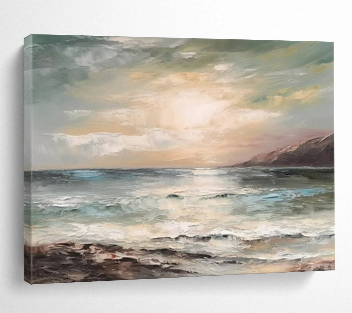 “Muted - Tone Seaside Sunset” - Soft - Hues Painting On Canvas PT1546