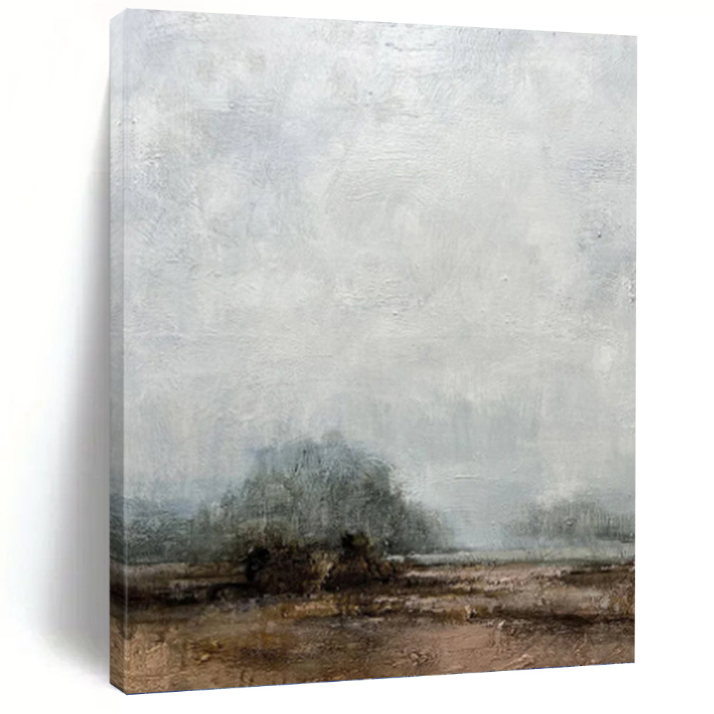 “Misty Gray Landscape” - Landscape, Monochromatic Painting On Canvas PT1510