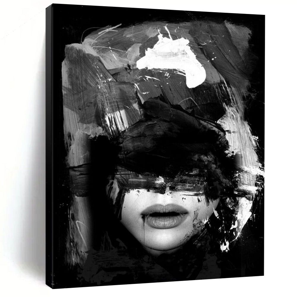 “Black & White Abstract Portrait” - Expressive Brushstrokes on a Face Painting On Canvas DS232