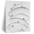 White with Mini Skiers "Snowy Slopes" Abstract Painting On Canvas PS1360
