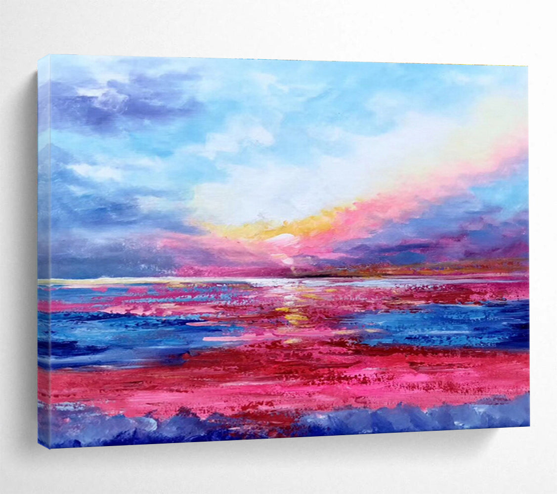 “Pink - Purple Seaside Sunset” Abstract Painting On Canvas DKS287