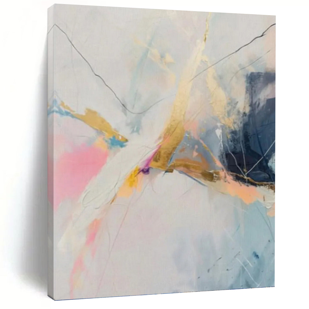 “Pastel and Gold Abstract” - Expressive Line Painting On Canvas PT0995