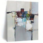 “Colorful Abstract Still Life” - Multicolor, Gray Abstract Still Life Painting On Canvas PS0588