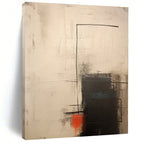 Beige, Black, Red with Geometric Abstraction "Geometric Sparks" Abstract Painting On Canvas PS1291