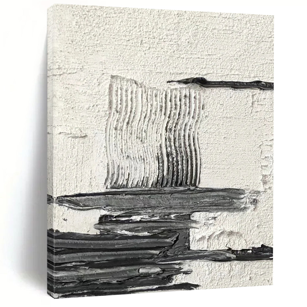 “Textured Black and White Abstract Composition” - Layered Abstract Painting On Canvas DS388