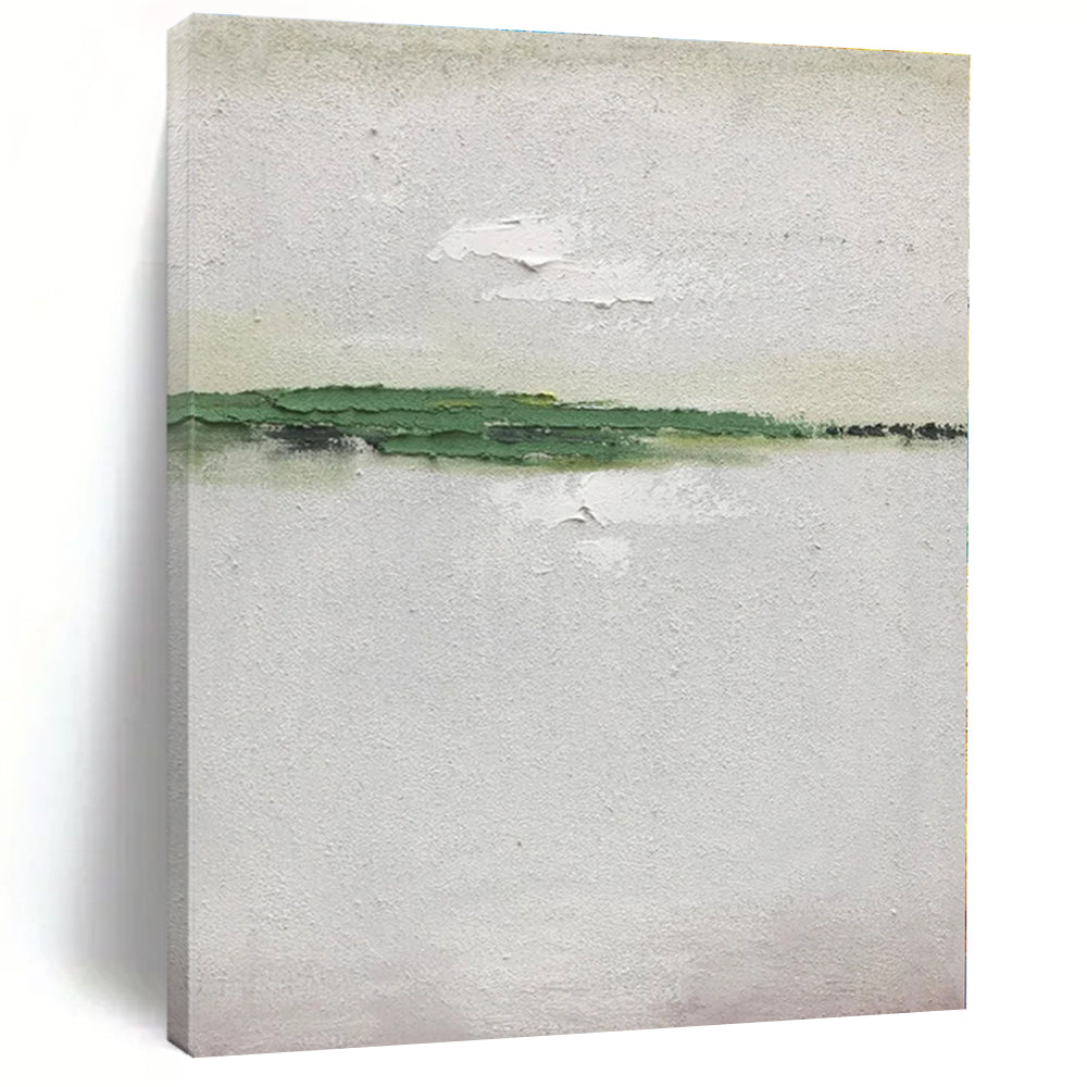 “Green - White Minimalist Strip” - Green, White Abstract Painting On Canvas PS0492