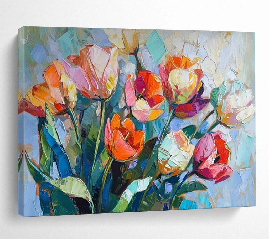 “Colorful Abstract Tulips” - Vibrant Blooms “Lively Bouquet” Painting On Canvas PT1662