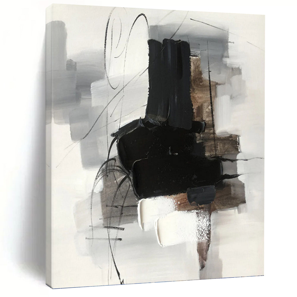 “Grey - Black Abstract Forms” - Minimalist Abstract Painting On Canvas PT1280