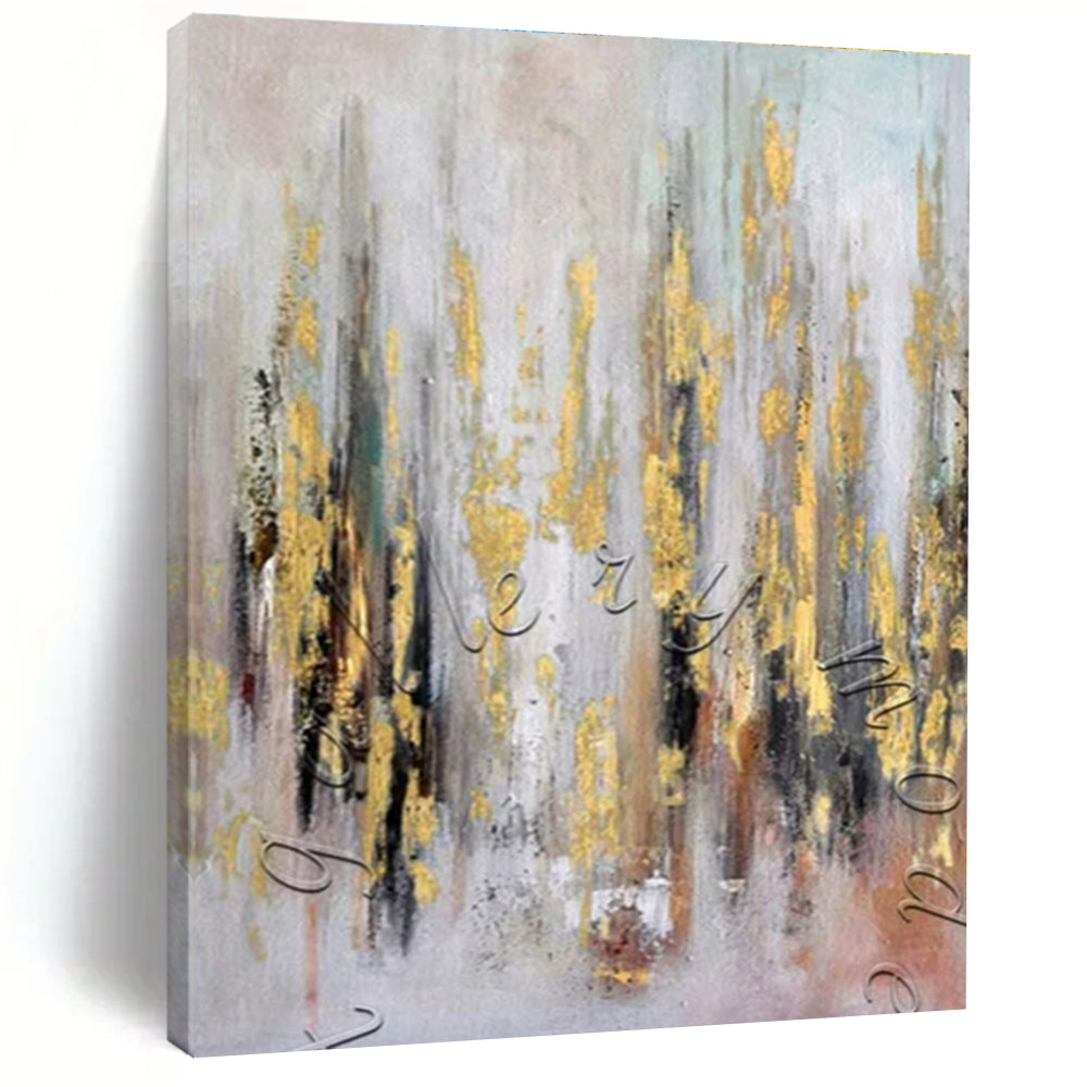 Gold and Neutral Strokes, "Autumn Forest Gleam" – Abstract Landscape - Inspired On Canvas PS0891