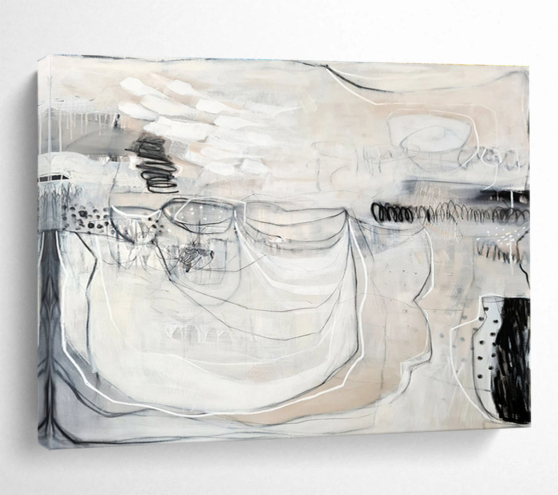 Monochrome Abstract with Lines Painting On Canvas DKS074