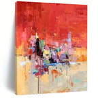“Vibrant Red - Based Abstract Cityscape” - Expressive Abstract Painting On Canvas PS0291