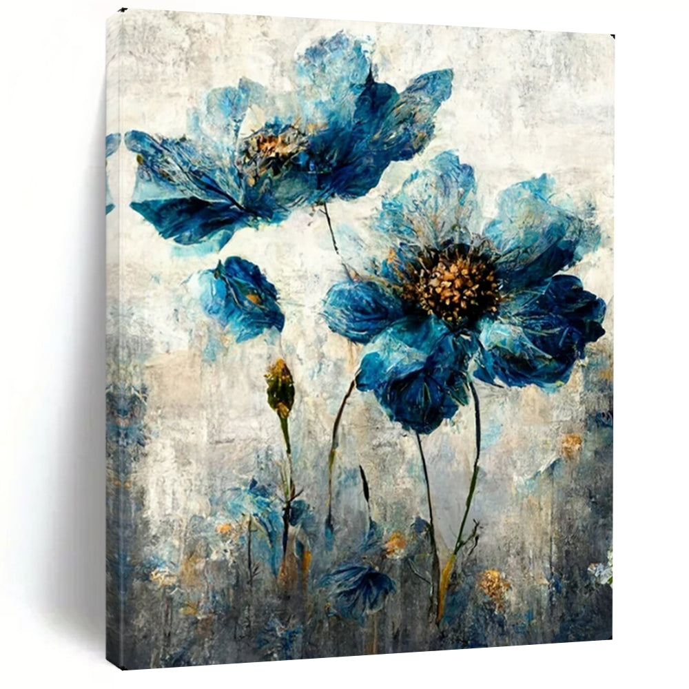 “Blue Flowers” - Impressionistic Acrylic Painting On Canvas PT2169