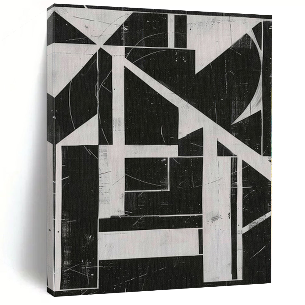 “Geometric Abstract in Black and White” - Constructivist Abstract Painting On Canvas PS0263