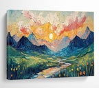 “Impasto Mountain Sunset” - Impasto Oil Painting On Canvas DKS856