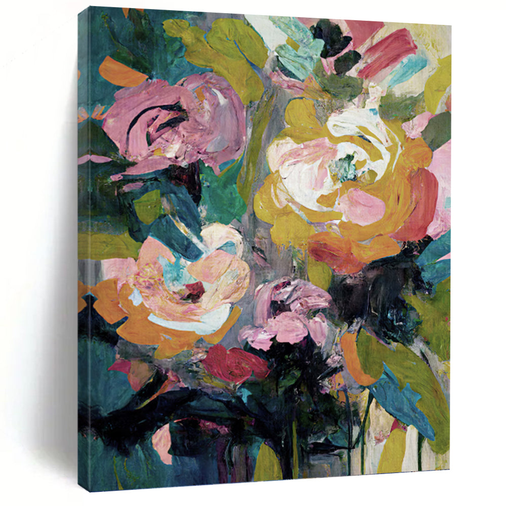 “Vibrant Flower Abstract” - Abstract Expressionist Floral Painting On Canvas PT1355