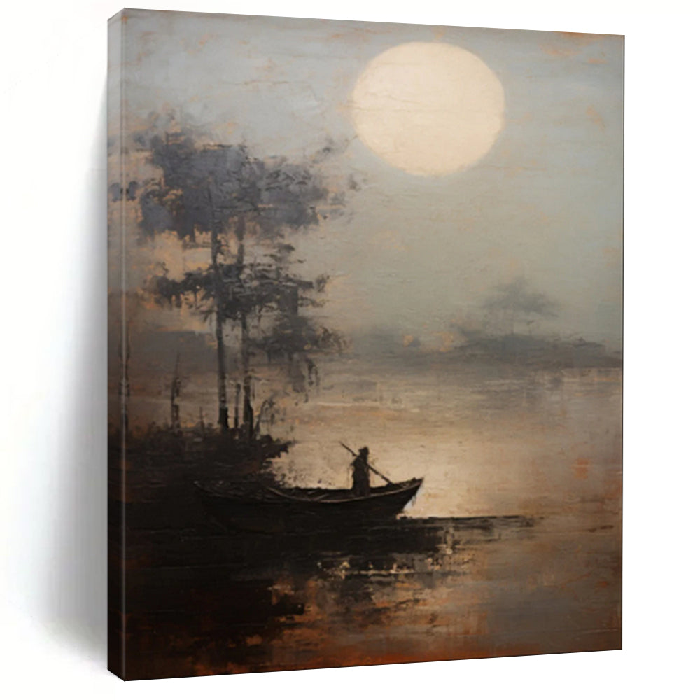 Moonlit Riverboat, Tonalist Style, Oil Painting On Canvas PT2094