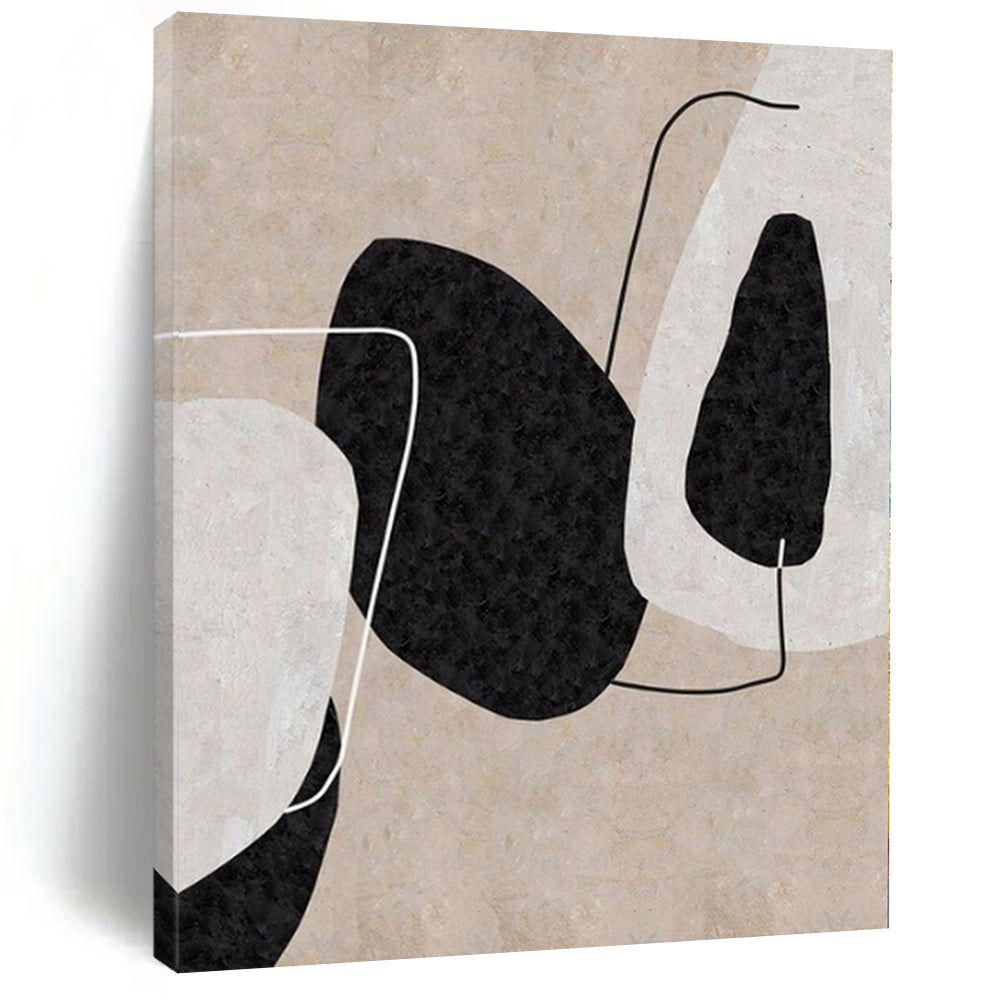 Beige, Black and White with Geometric Elements "Subtle Geometry" Abstract Painting On Canvas PS1121