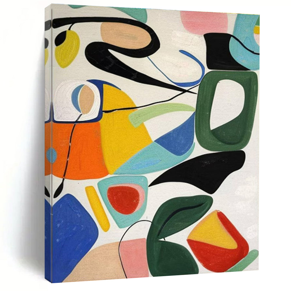 “Colorful Abstract Shapes Play” - Multicolor, Pink, Blue, Yellow, Green Abstract Geometric Painting On Canvas PS0635