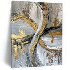 Gold and Gray Intertwined Rings - Textured Abstract Painting On Canvas PS1251