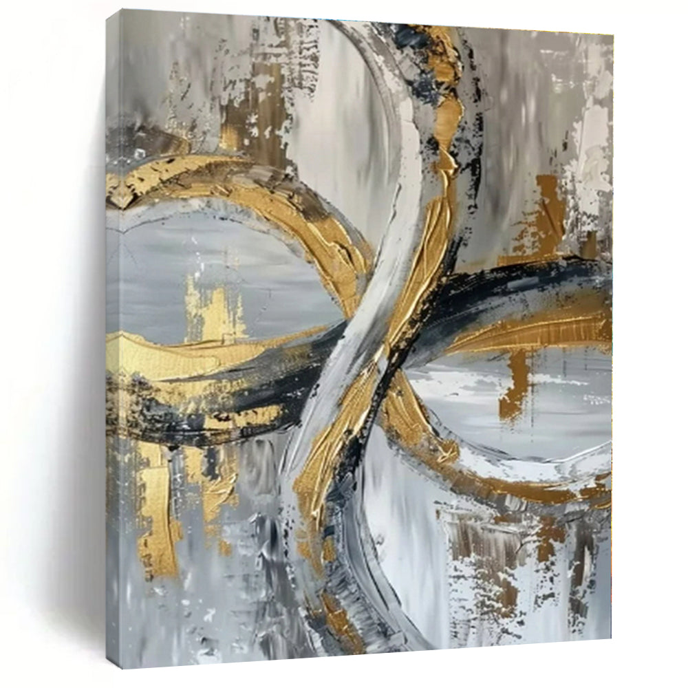Gold and Gray Intertwined Rings - Textured Abstract Painting On Canvas PS1251
