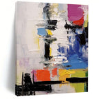 “Color - Blocked Abstract” - Multicolor Abstract Cubist Painting On Canvas PS0698