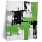 “Green, Black, and White Abstract” - Cubist - Inspired Geometric Painting On Canvas PT2267