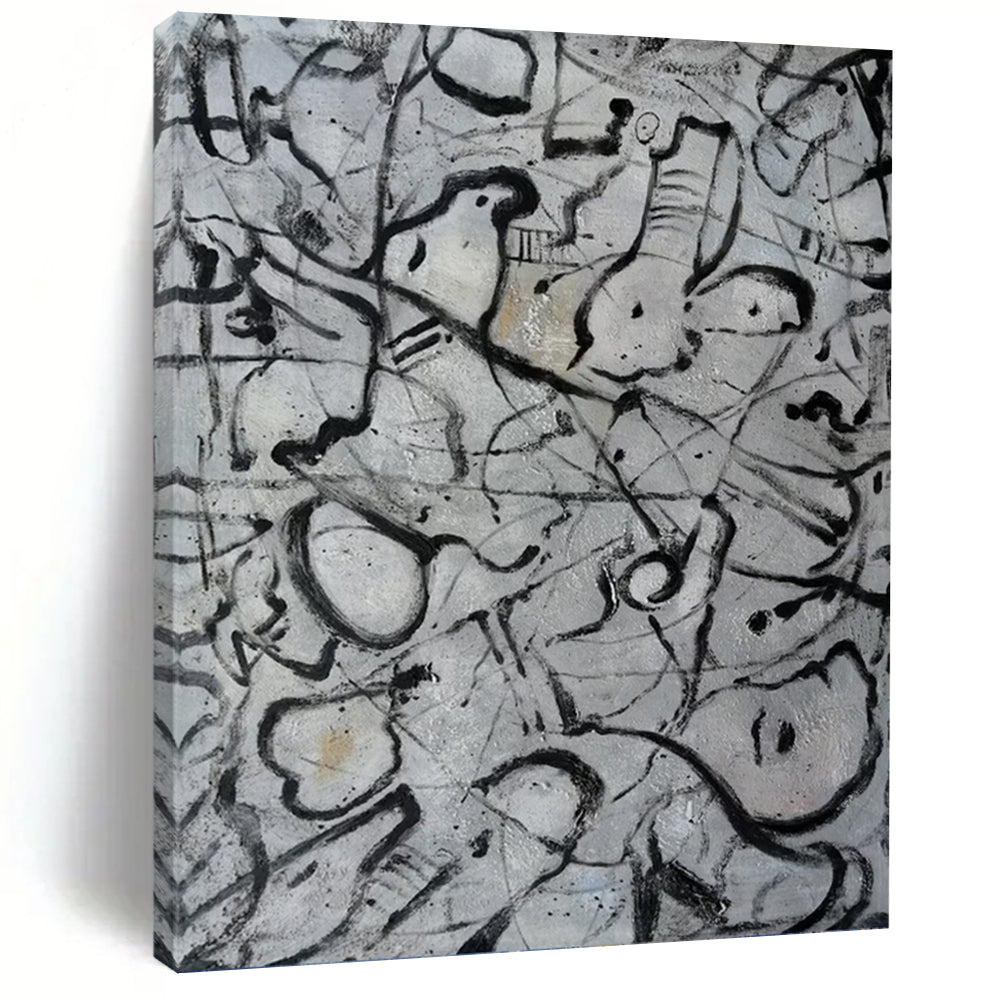 “Black and White Abstract Doodles” - Abstract, Expressive - Styled Painting On Canvas PT1591