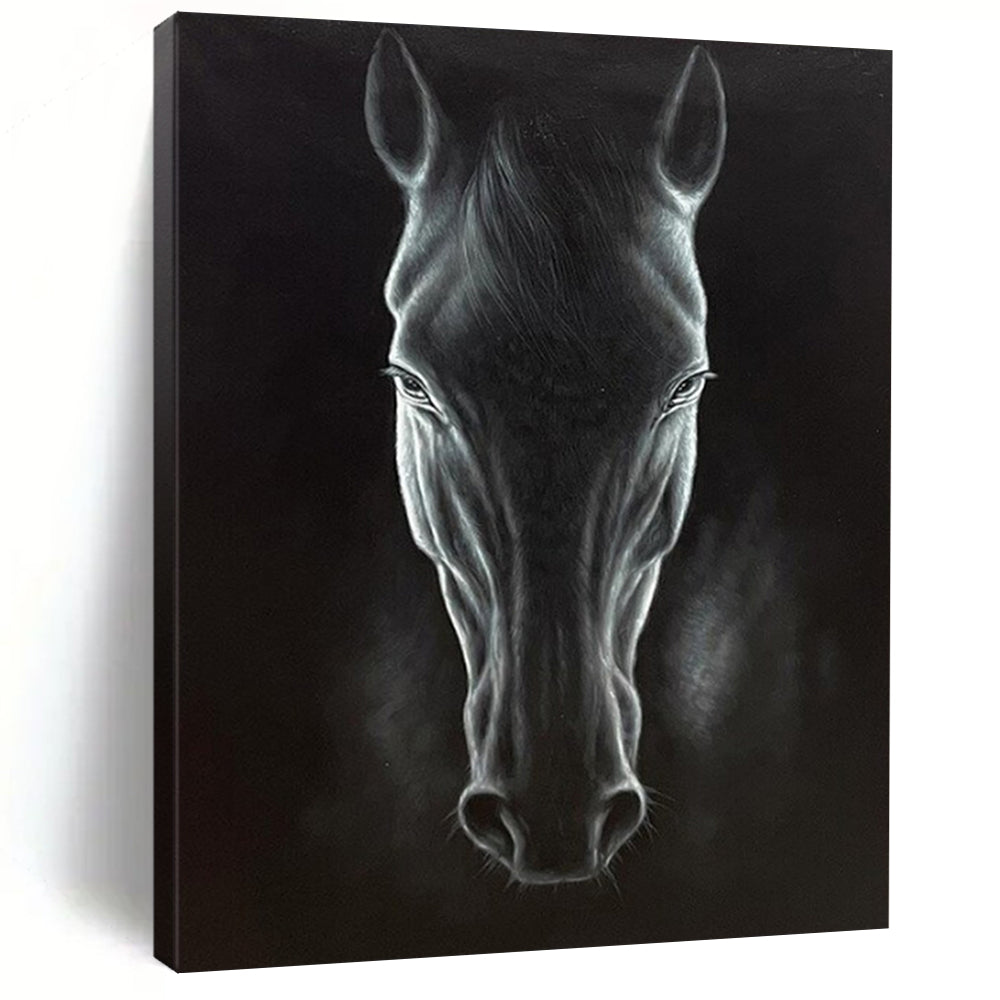 “Realistic Black Horse Portrait” - Hyperrealistic Oil Painting On Canvas PT2177