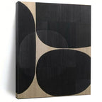 “Black - Beige Circular Composition” - Black, Beige Abstract Geometric Painting PS0595
