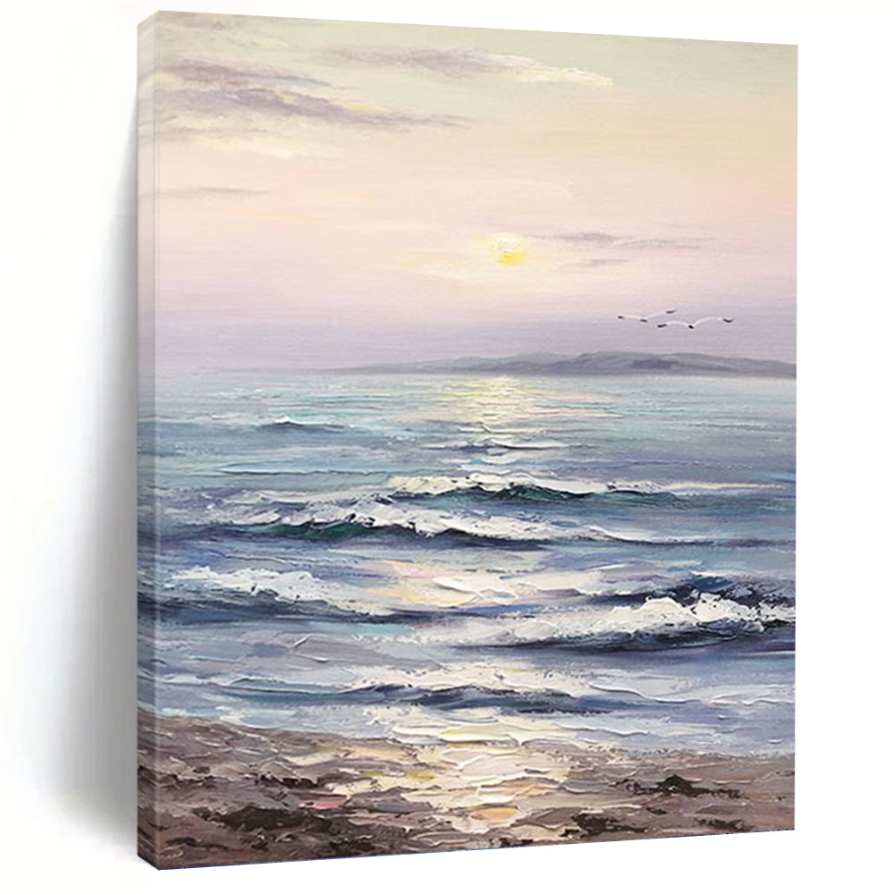“Pastel Seaside Sunset” - Coastal, Serene - Themed Painting On Canvas PT1596