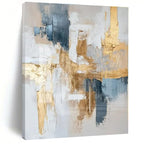 Gray, Gold, Blue with Abstract Layers "Gilded Mornings" Abstract Painting On Canvas PS1269