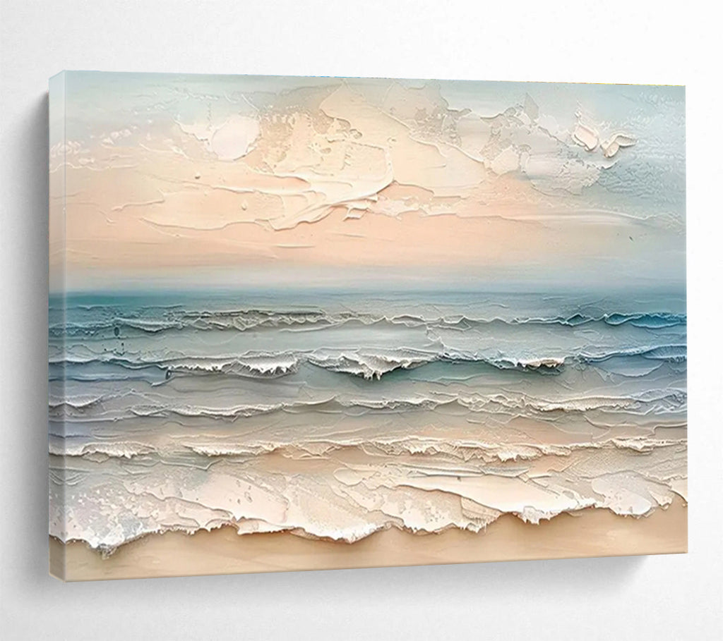 “Textured Beach Waves” - Impasto Oil Painting On Canvas DKS795