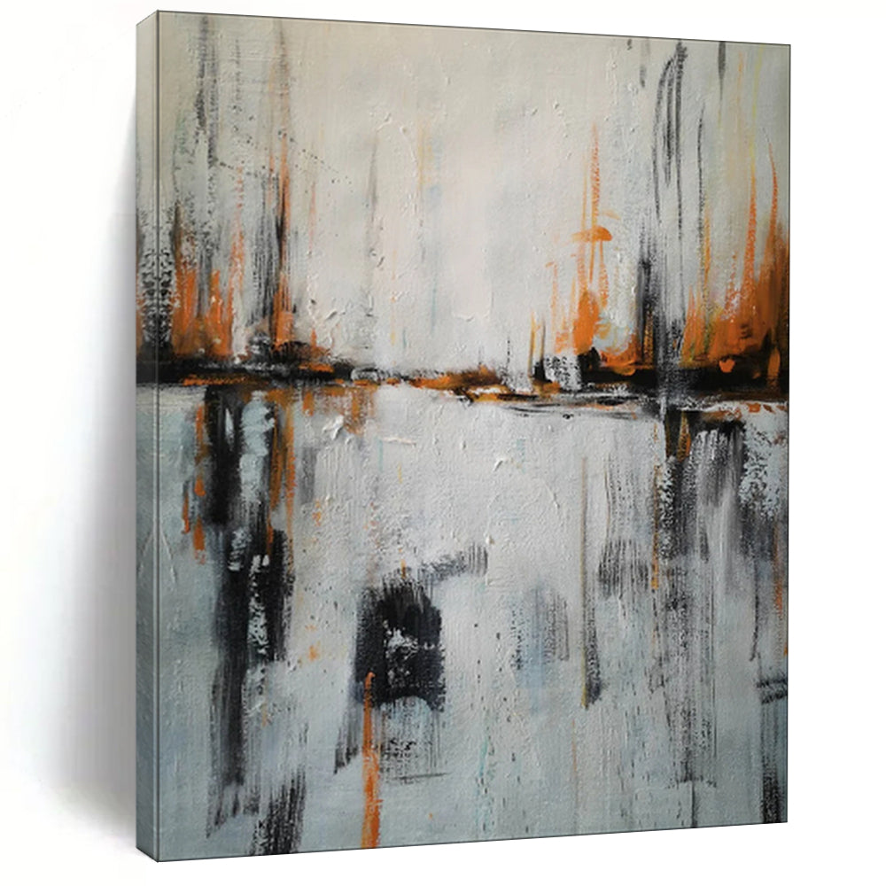 “Gray - Orange Abstract Reflection” - Abstract Landscape Painting On Canvas PT1973