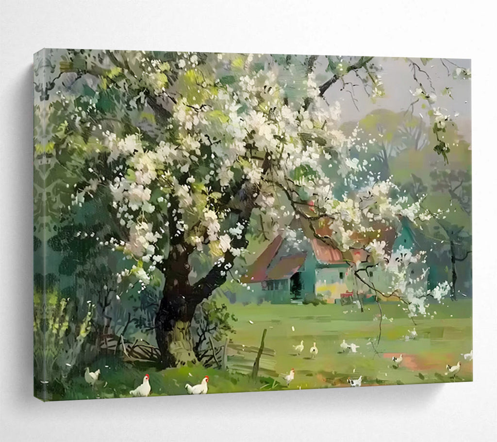 “Spring Blossom Farm” - Impressionistic Rural Painting On Canvas PT215