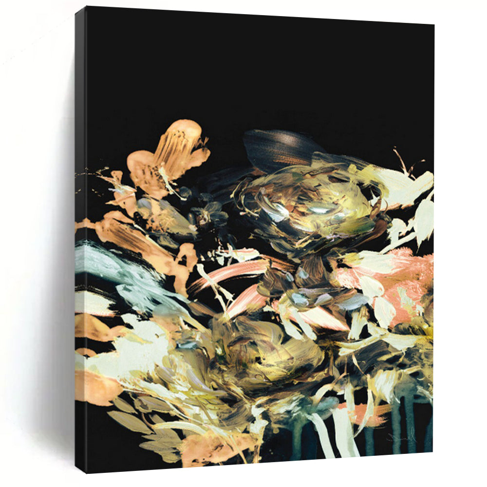 “Midnight Blossom Burst” - Colorful Florals on Black Background Painting On Canvas DS171