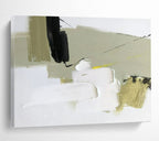 “Soft - Tone Abstract Blocks” - Green - White - Black Abstract Painting On Canvas PT1566