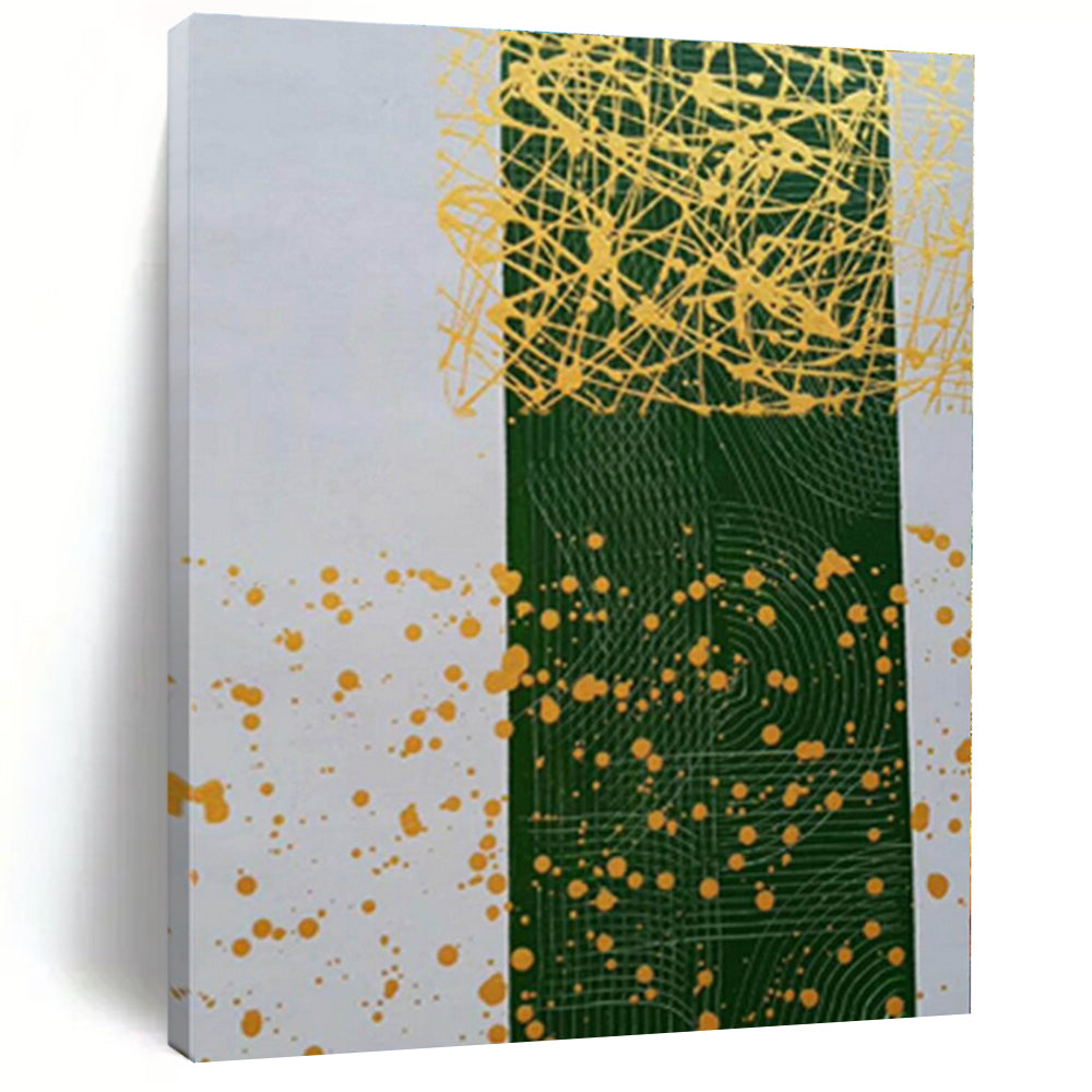 “Green - Yellow Splatter Geometry” - Green, Yellow Abstract Painting On Canvas PS0476