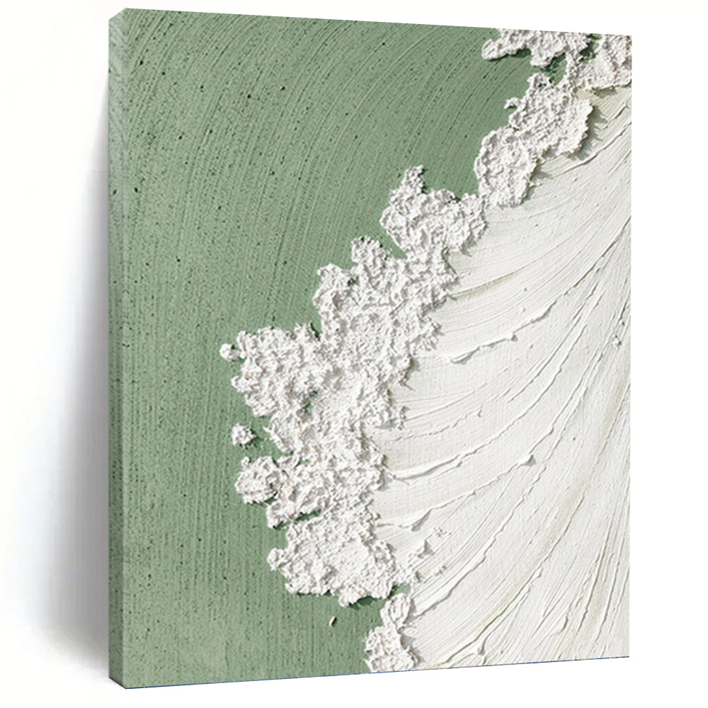 “Green and White Textured Abstract” - Abstract, Green - Accented Painting On Canvas PT1502