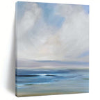 “Calm Sea and Sky: Blue - White Impressionistic Landscape” - Serene Coastal Painting On Canvas PT0957