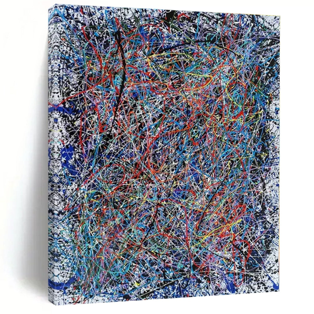 Colorful Tangled Lines on White "Color Chaos" Abstract Painting On Canvas PS1316