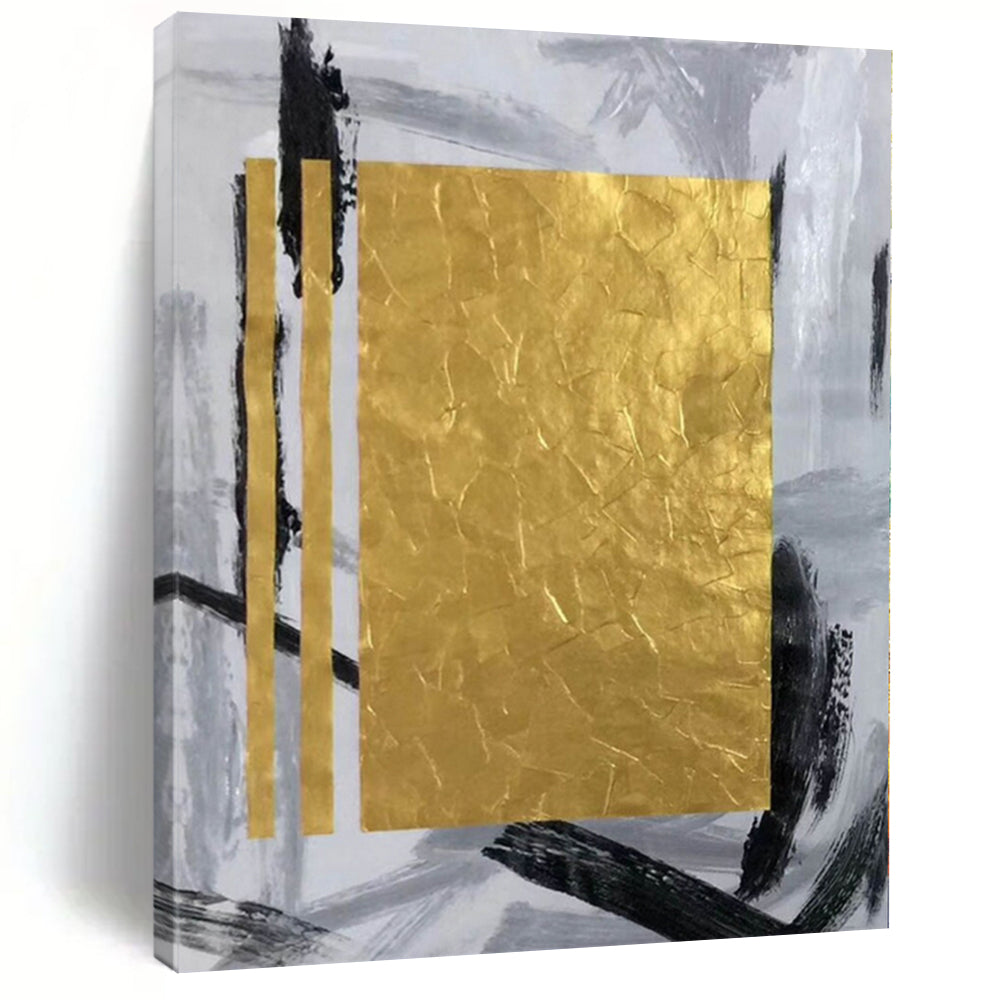 “Grey - Gold Abstract with Bold Brushstrokes” - Modern Abstract Painting On Canvas PS0292