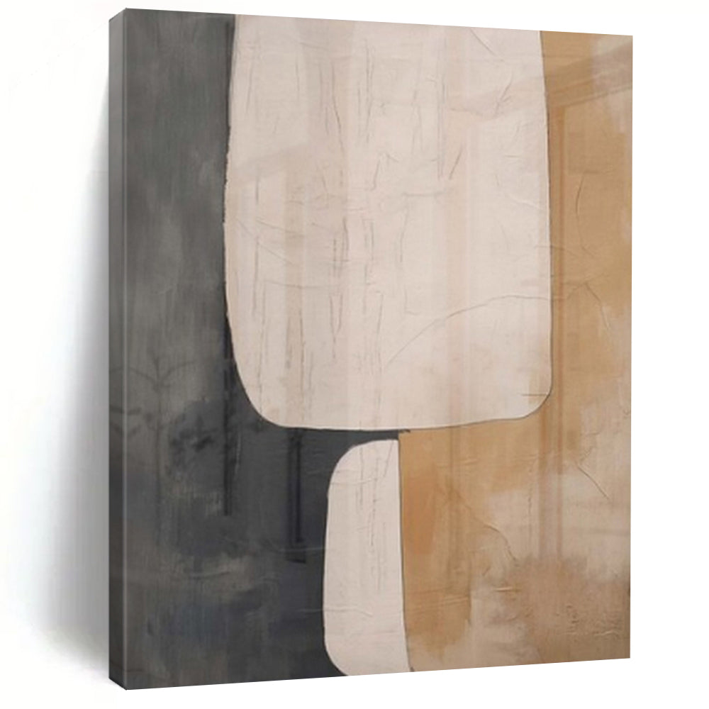 Gray, Beige, and White Shapes "Soft Structure" Abstract Geometric Painting On Canvas PS1047