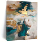 Teal, Gold, and White Abstract, "Dreamy Fusion" – Abstract Expressionist Painting On Canvas PS1002