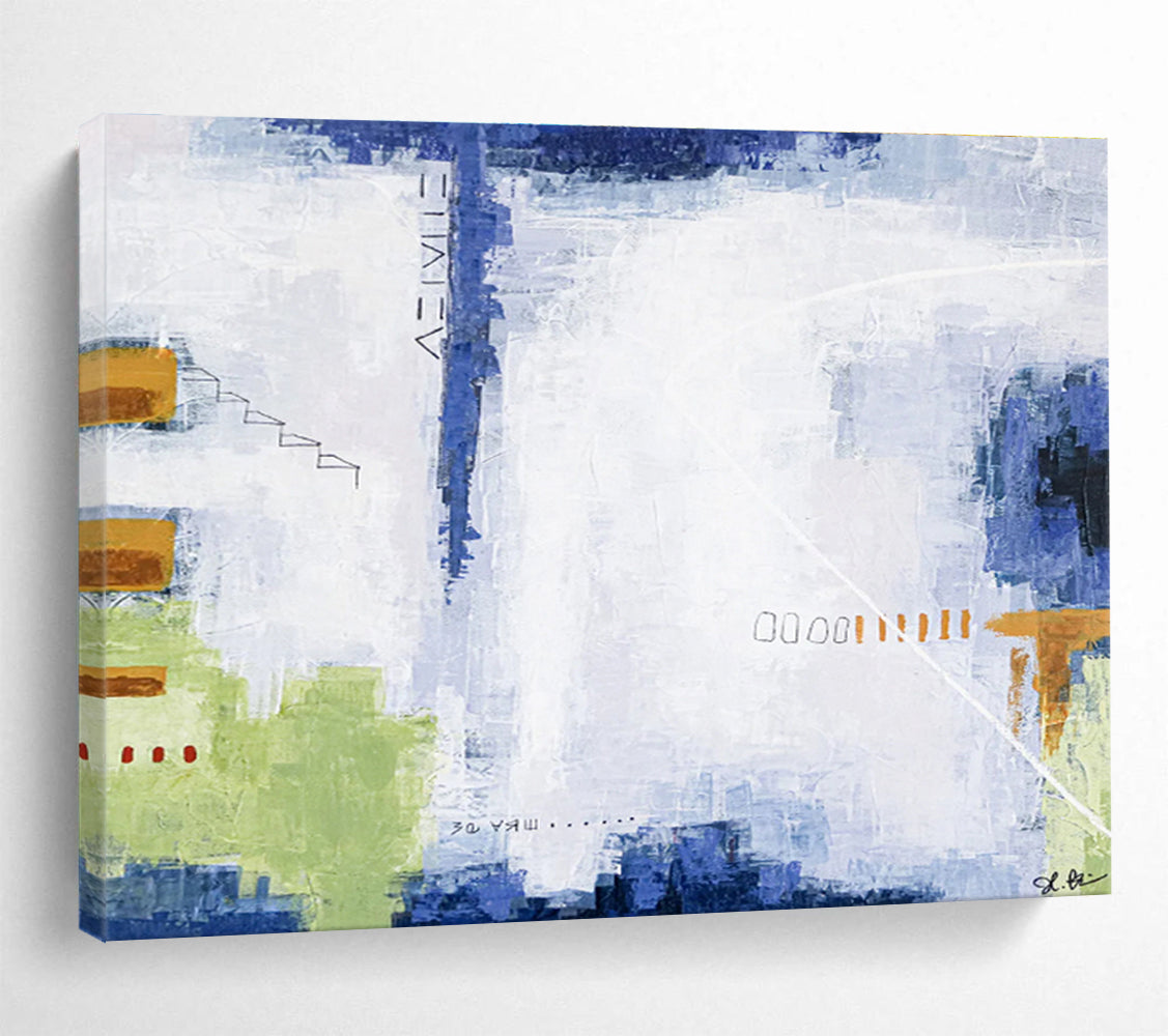 “Blue - Toned Abstract With Subtle Details” - Abstract Painting On Canvas DKS555