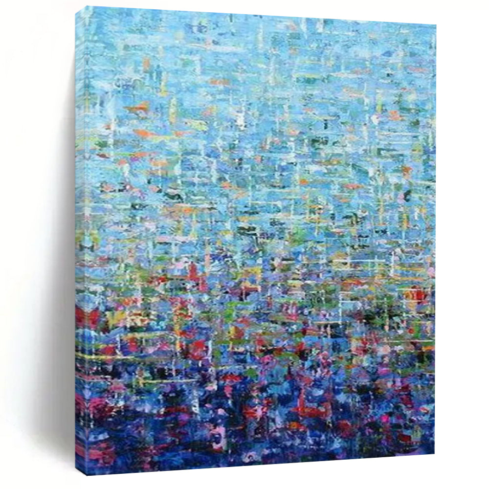 “Blue Abstract Grid” - Pointillist Abstract Painting On Canvas PT2349