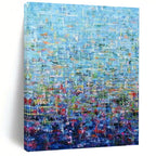 “Blue Abstract Grid” - Pointillist Abstract Painting On Canvas PT2349