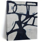 Black, White, Blue with Geometric Forms "Abstract Arbor" Abstract Painting On Canvas PS1418
