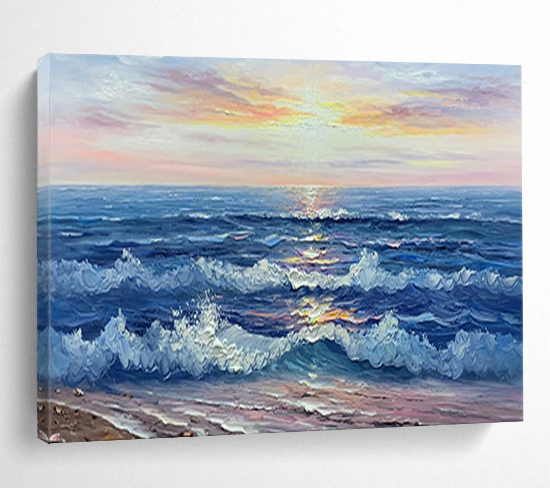 “Sunset Sea Waves” - Impressionistic Seaside Painting On Canvas PT218