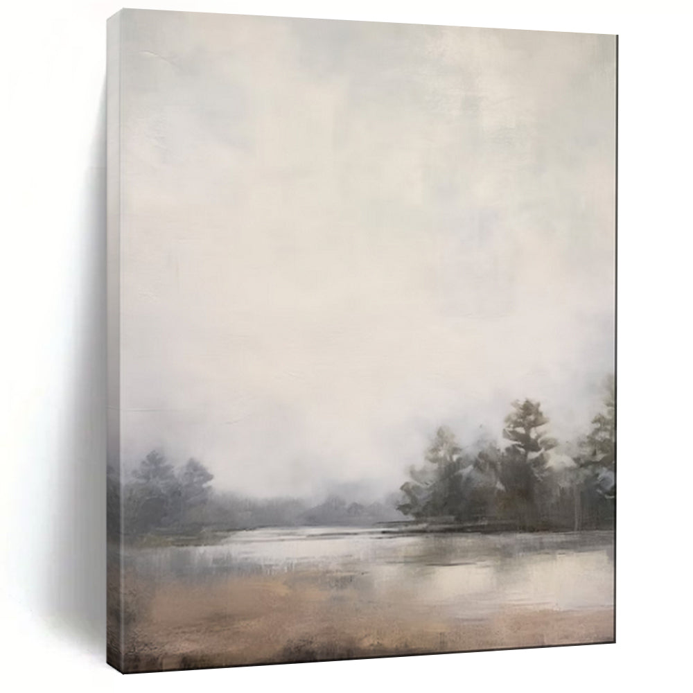 “Foggy Lake with Silhouetted Trees” - Landscape Painting On Canvas PT2057